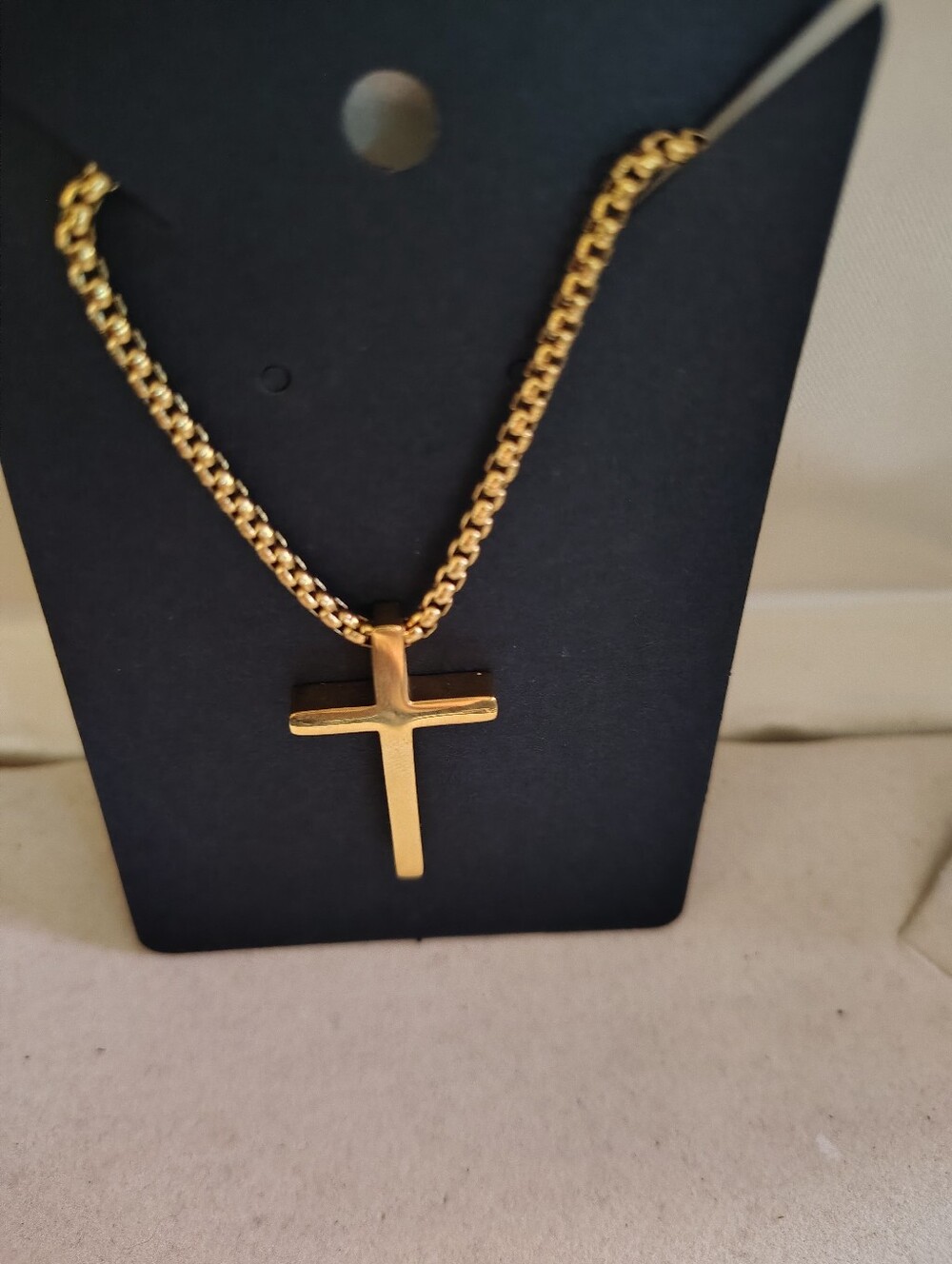 ✝️📿 NEW Men’s Gold Stainless Steel Cross Pendant Necklace – 20" Box Chain ✝️📿